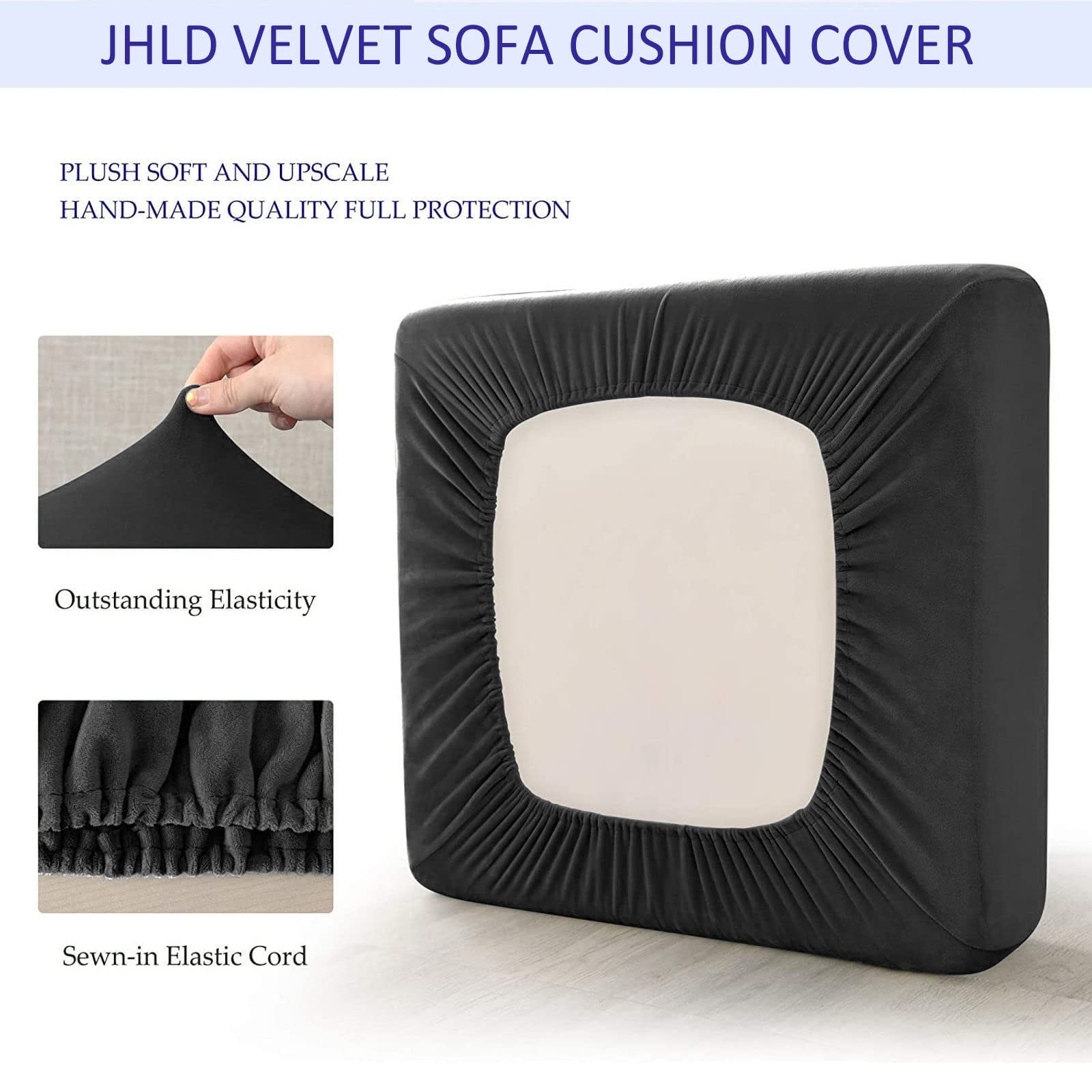 Velvet Sofa Seat Cushion Covers, Sofa Cushion Covers Stretch Couch Cushion Cover Soft with Elastic Bottom Sofa Seat Cover for Chair Sofa-Peacock blue-3-seater