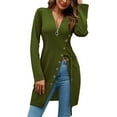 thumbnail image 3 of Women's Sexy Zip Up V Neck Long Sleeve Side Split Asymmetrical Hem Longline Tunic Blouse Top, 3 of 15