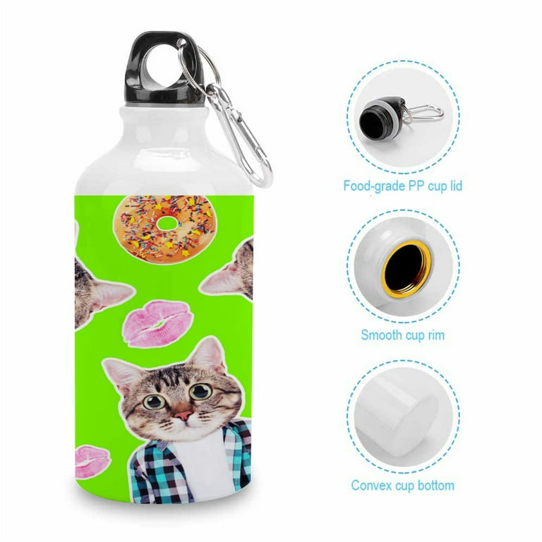 GZHJMY Sports Water Bottles Modern Art Cat Head on Human Body Large Capacity Aluminium Portable Leakproof Lightweight Drink Bottles for Fitness and