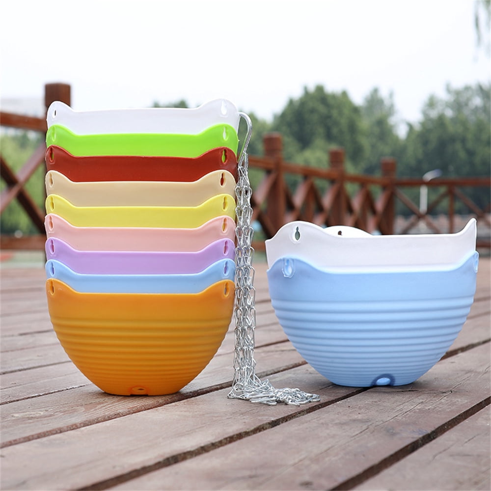 7Pcs Plastic Plant Baskets with Drainer and Hanging Chains,Hanging Flower Plant Pot,Colorful Self-Watering Hanging Planters,Greenery Holder Tray,for Balcony Yard Garden Home