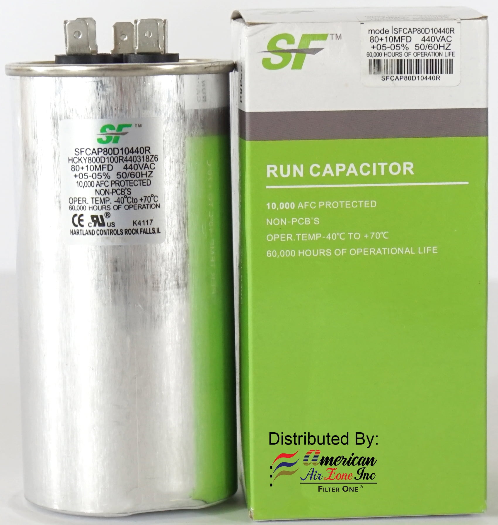 TRANE SF Dual Run Capacitor 80 + 10 MFD µF (MicroFarad) 370/440 Volts
