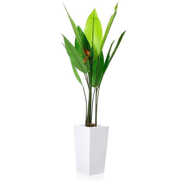 Yeshouse Planta artificial de banano artificial, planta tropical perenne en maceta con macetero blanco alto para sala de estar, entrada, porche u oficina