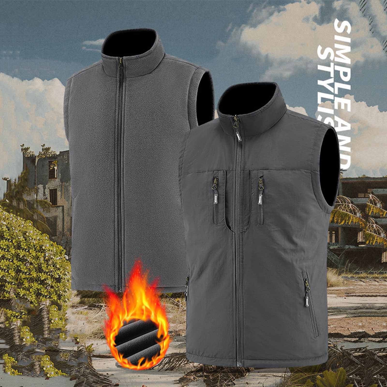 RYDCOT Men's Running Vest Outerwear, Zip up Winter Warm Vests Lightweight Waterproof Fleece-Lined Softshell Sleeveless Jacket for Golf Gray