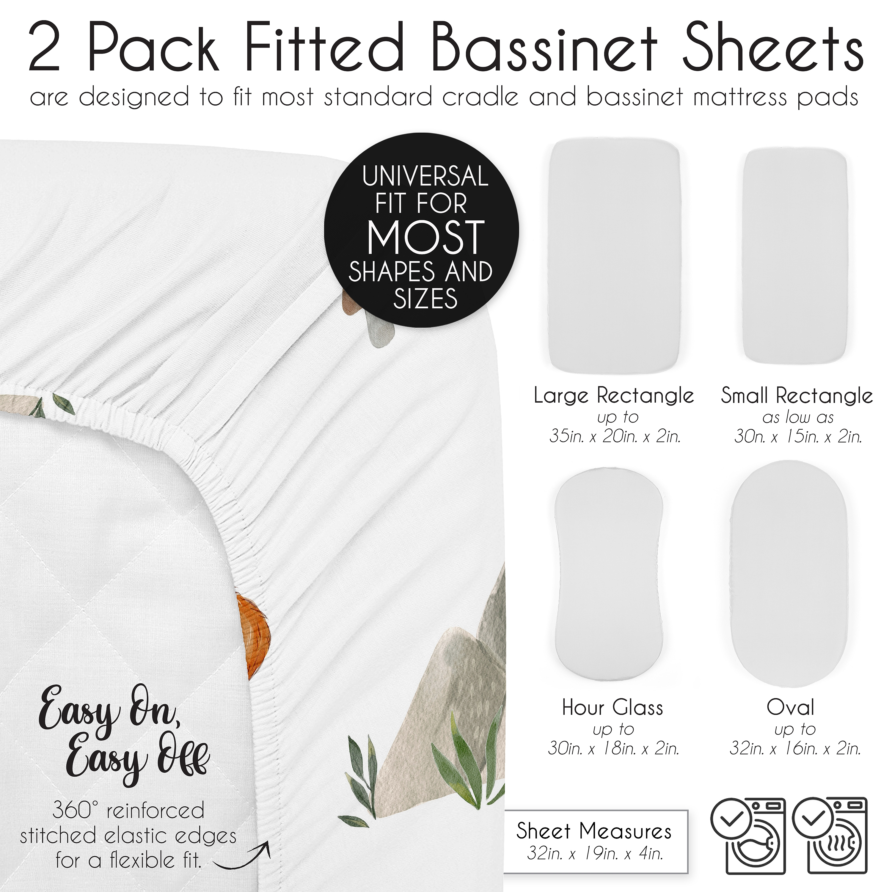 Sweet Jojo Designs Watercolor Woodland Forest Animals Collection Green Brown and Red Baby Bassinet Fitted Sheets 2 Piece Set