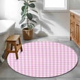 thumbnail image 4 of Pink Grid Round Area Rug 4 FT, Non Slip Indoor Outdoor Rug, Checkered Plaid Gingham Lattice Trellis Print Washable Soft Circular Carpet Non-Shedding Floor Mat for Coffee Table Nursery Foyer Balcony, 4 of 9