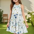 thumbnail image 2 of Abcomgle Girls Summer Dress Kids Casual Halter Neck Sleeveless Midi Dress Floral Print A-line Sundresses Swing Flare Dresses 9-10 Years,Blue, 2 of 7