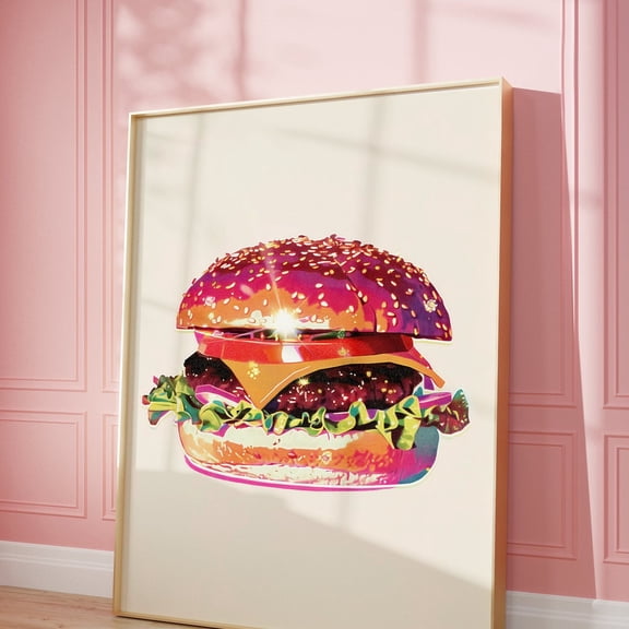 Cheeseburger Retro Art Print: Trendy Kitchen Wall Decor UNFRAMED PAPER POSTER, Home Decor, Vintage Gift, Living Room Dercor