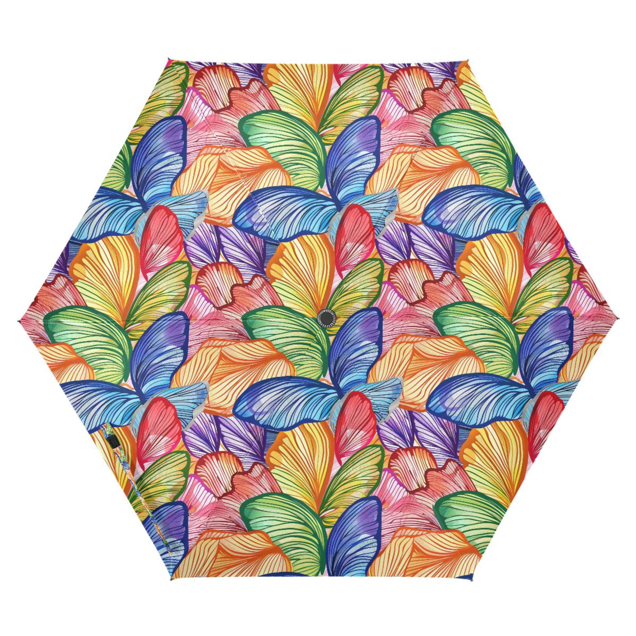 Colorful Butterfly Wings Compact Sun Umbrella Windproof Travel Umbrellas for Rain Strong Portable UV Protection