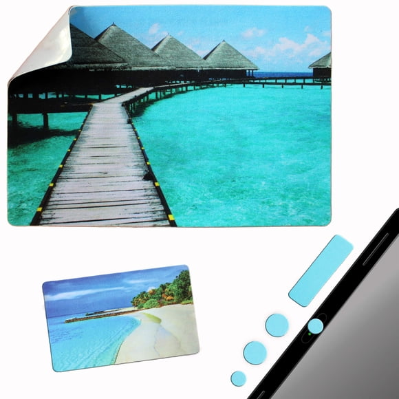 Tapis de Souris Fond Adhésif - Colle à Toute Surface - Portable - Couvertures de Webcam et Nettoyeur d'Écran Inclus (Plage)