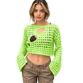 thumbnail image 2 of JULMCOMO Crochet Beach Cover Ups for Women Hollow Out Mesh Knit Summer Crop Tops Long Sleeve Cutout Bikini Cover Ups for Swimwear Green XL, 2 of 7