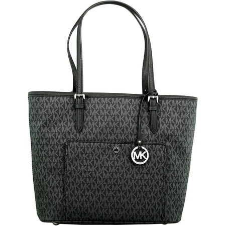 Women S Large Jet Set Top Zip Snap Pocket Leather Shoulder Bag Tote Black