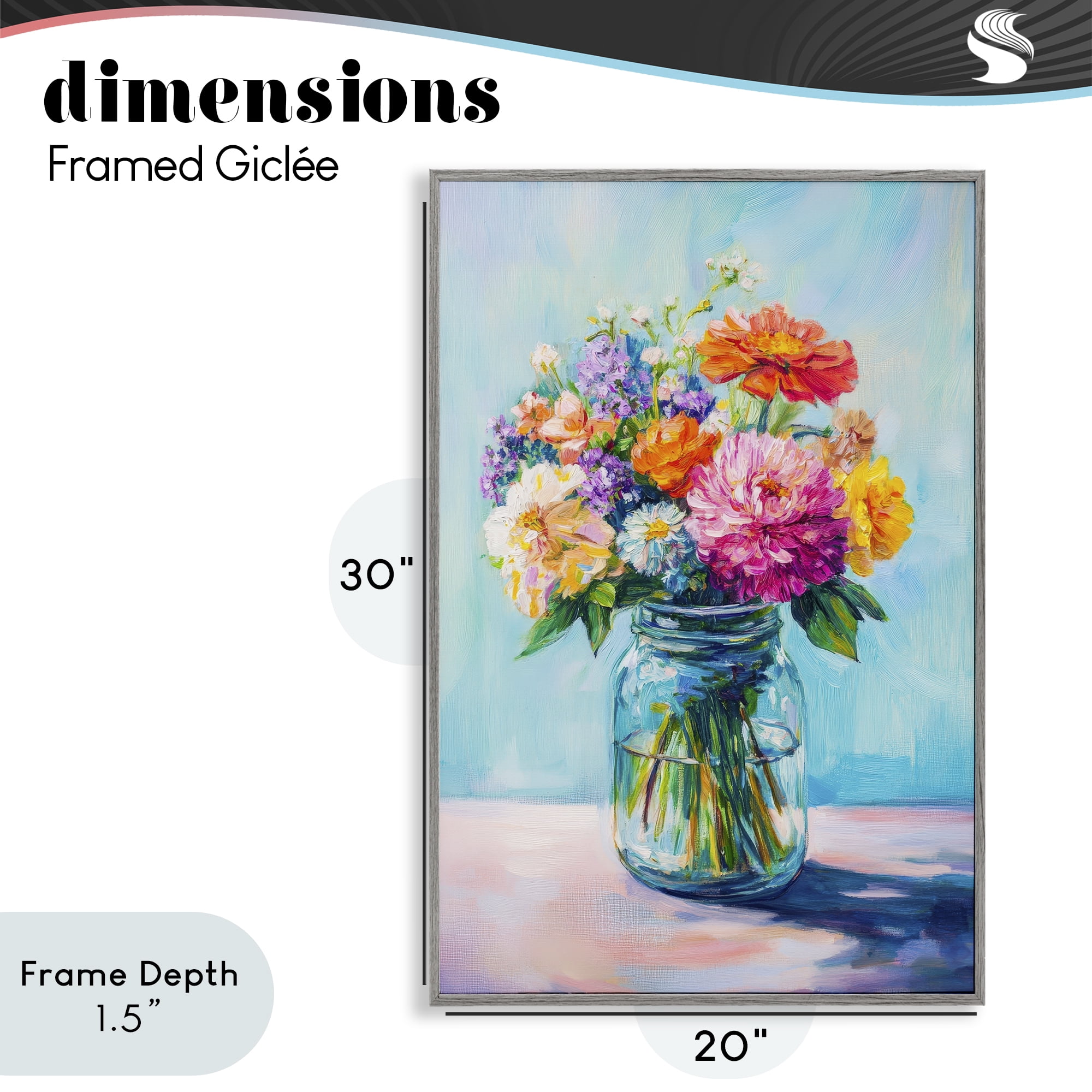 Stupell Industries Vibrant Country Jar Bouquet Gray Framed Giclee Art, design by Petal Prints Design