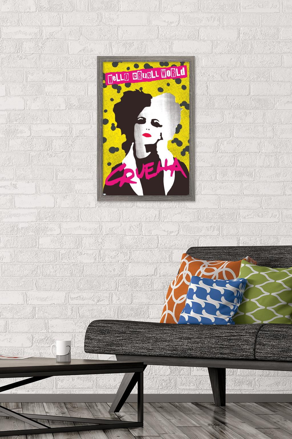 Disney Cruella - Hello Cruell World Wall Poster, 14.725" x 22.375", Framed