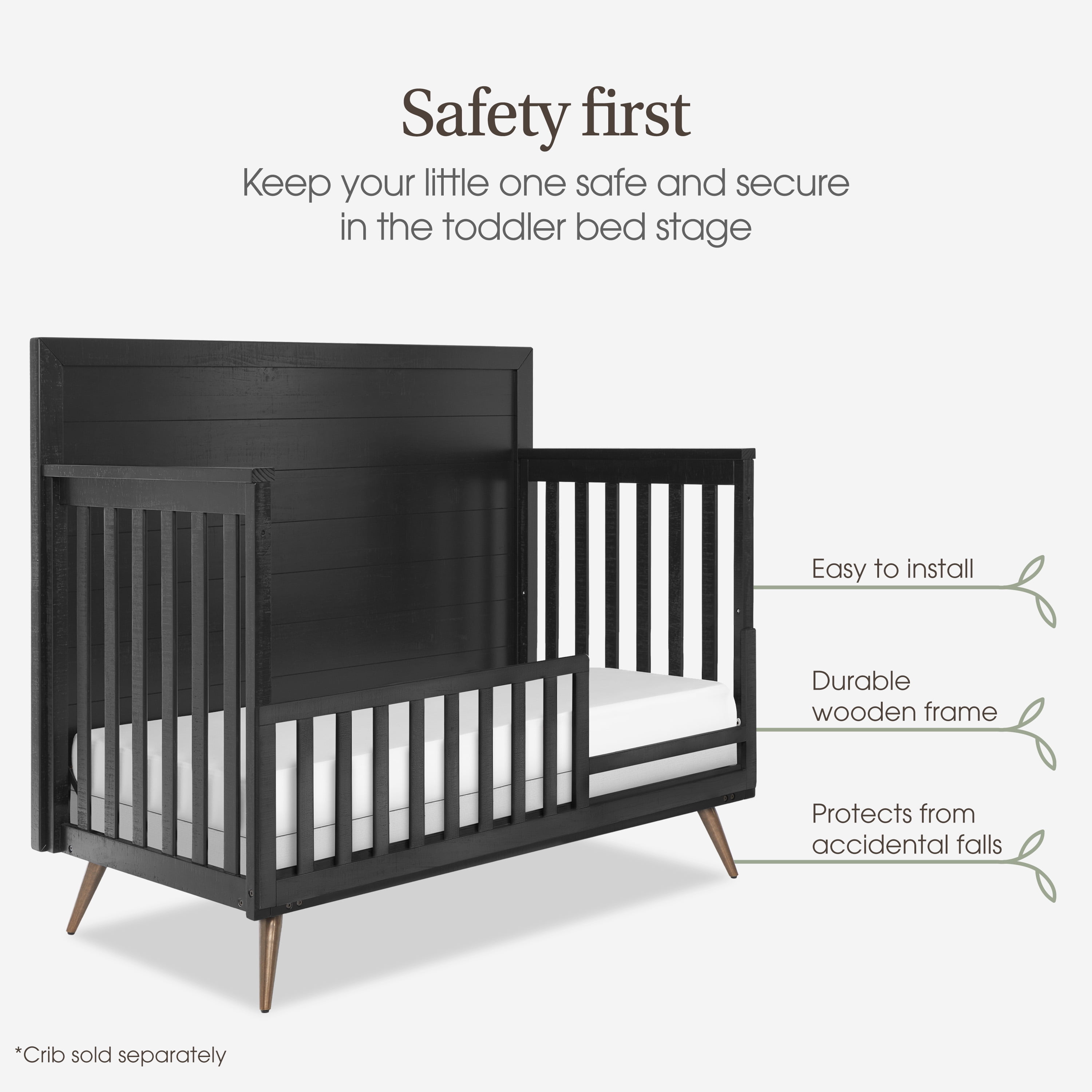Evolur Convertible Crib Toddler Guard Rail I Full Assembly I Lasting Quality In Onyx Black