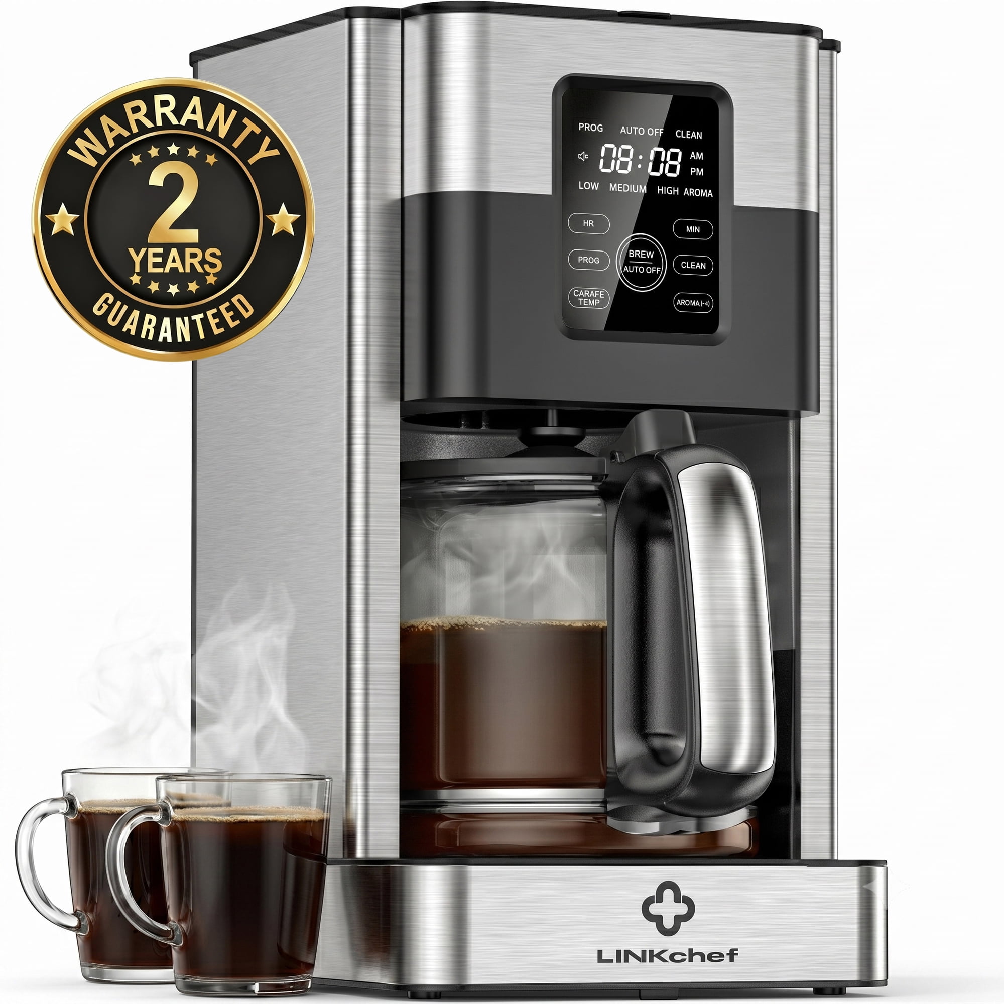 LINKChef Drip Coffee Maker 12 Cup Programmable Drip with Glass Carafe, 12-Hour Auto Brew Timer, Keep Warm Plate, Easy Clean Filter Basket