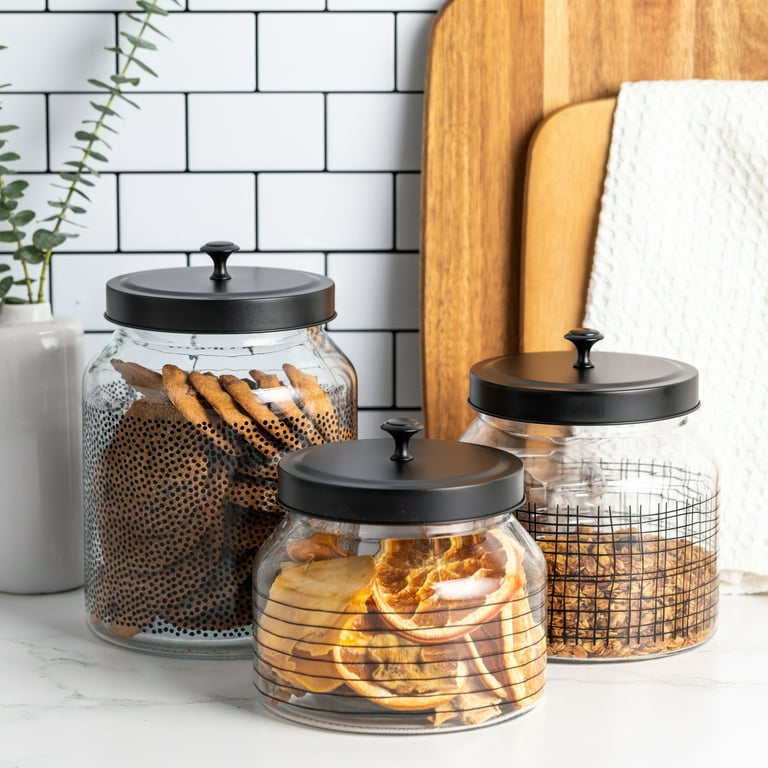 50oz Airtight Glass Jars with Lids, CHEFSTORY 3 PCS Food Storage Canister,  Square Mason Jar Containers