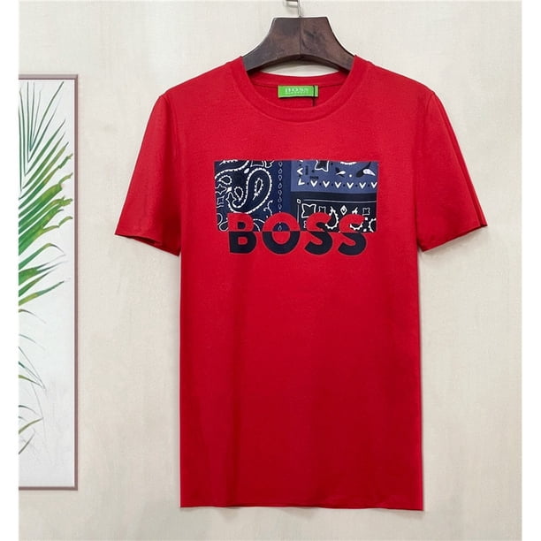 B0SS Verano Nuevo Manga Corta Algodón Letra Impresión S-4XL