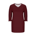 thumbnail image 6 of asdoklhq Holiday Dresses for Women Evening Dresses Women's Fashion Leisure Solid Elastic Cuffs Long Sleeve V-Neck Dress Wine S, 6 of 6