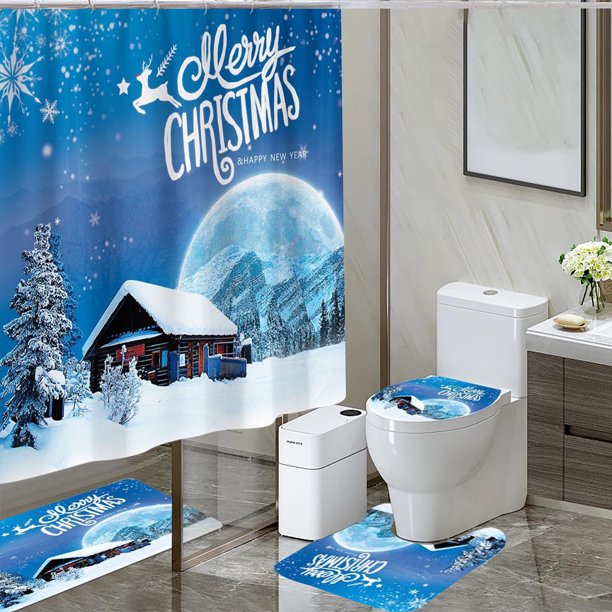 Juego de cuatro alfombras de baño, alfombras para sala de estar, alfombra de área, alfombra de baño estampada, impermeable y cortina de ducha de poliéster, alfombra absorbente.