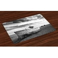 thumbnail image 1 of Ambesonne Grey Place Mats Set of 4, Wooden Boat on Beach Dusk, Standard Size, Grey, 1 of 4