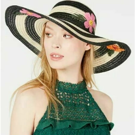 Betsy Johnson Floral Bliss Floppy Hat Black