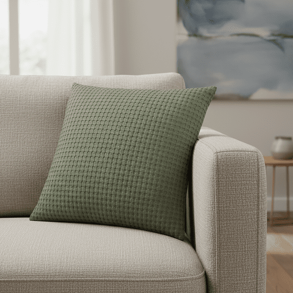 Mainstays Waffle Pillow Cover, 18" x 18", 2 pack, Bay Leaf