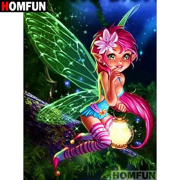 HOMFUN-Pintura diamante "Elfo Mariposa", bordado estilo punto de cruz, foto personalizable, mosaico de diamantes de imitación cuadrados o redondos, decoración del hogar