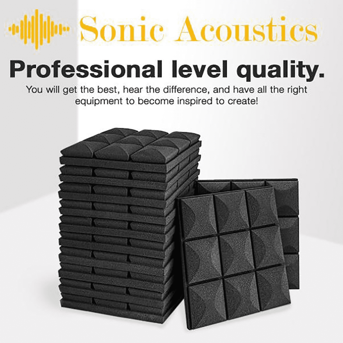12PCS Acoustic Foam Panels Soundproof Foam Wall Panels Studio Sound Proof Foam Soundproofing Wall KTV Room-Black