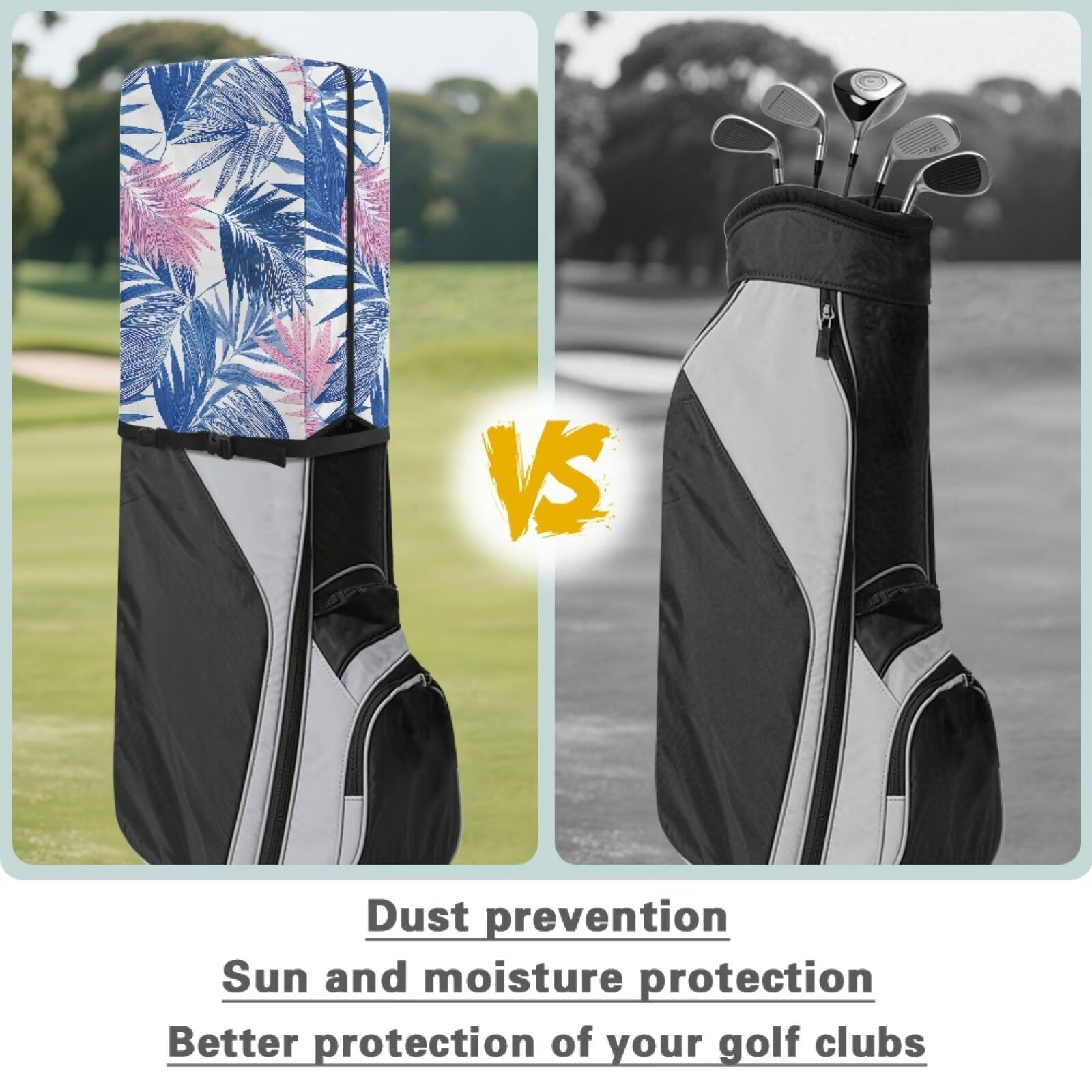 Chririnla Blue Monstera Portable Golf Bag Dust Cover with Snap Button Universal Club Protector for Most Stand Bags, Cart Bags & Tour Bags
