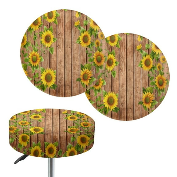 ZUXONGSY Sunflower Wood Stool Covers Cushion 2 Packs Round Stool Cover Size S Round Elastic Bar Stool Seat Covers 12"-14" Stretchable Furniture Covers for Bar Home Hotel