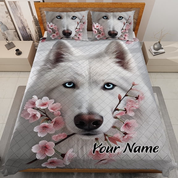 Lotusprinthandmade Personalized Wolf 3D Graphic Quilt Bedding Set Quilt Bedding Set (Fold Hem) 5 Sizes (Made in Vietnam) (55x60), personalized wolf quilt set