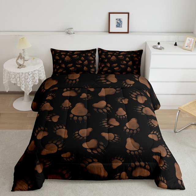 Erosebridal Ensemble de Literie Imprimé Patte d'Ours, Couette Simple, Animal Rustique, Noir Brun, Léger 2 Pcs