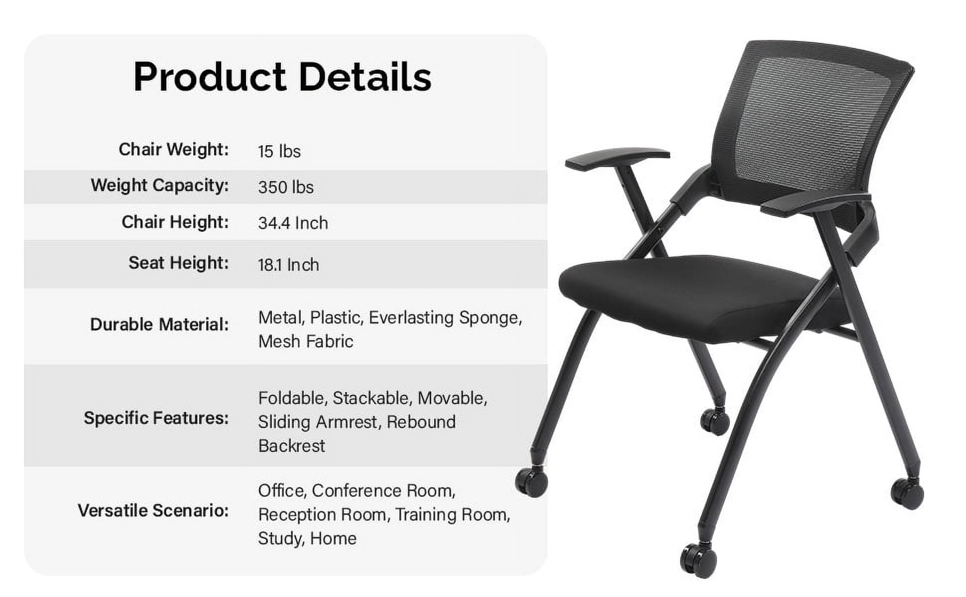 Ktaxon Ergonomic Rolling Office Chair Conference Room Chair Moveable Stackable Chair with Wheels and Adjustable Armrest for Home Meeting Furniture, 1 Pack