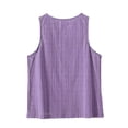 thumbnail image 5 of Spring Summer Shirts for Women Vertical Striped Button Front Tank Tops Scoop Neck Linen Blend Top Breathable Office Casual Summer Blouse Purple L, 5 of 7