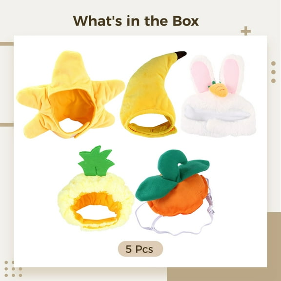 5 Pcs Cat Adorable Costume Bunny Hat with Ears Funny Mane Cat Hat for Pets and Small Dogs Kitten Puppy Party Costume Accessory Headwear(Banana, Pineapple, Starfish, Pumpkin, and Rabbit)
