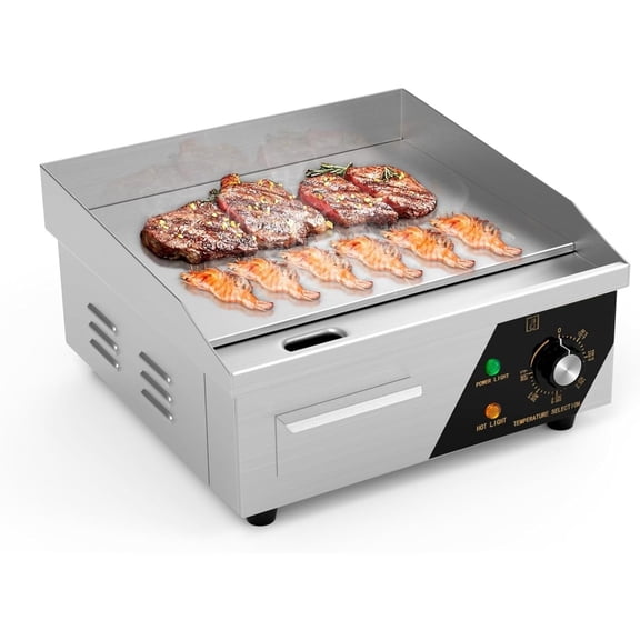 Ktaxon 14" Electric Countertop Flat Top Griddle, 1500W Electric Griddle, Teppanyaki Grill Stainless Steel with Adjustable Temperature Control 122°F-572°F for Home Restaurant Commercial