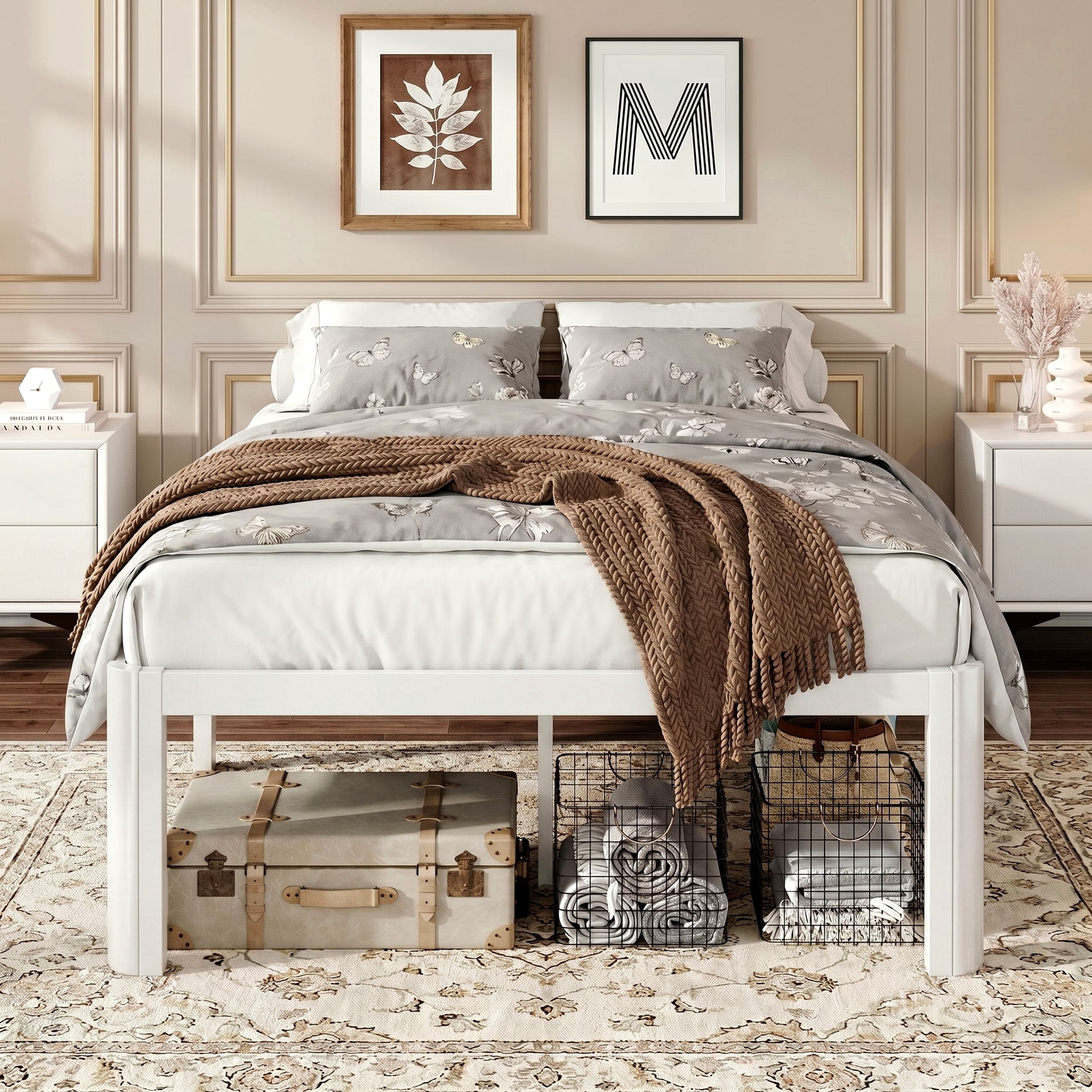 Einfach Twin Bed Frame, Platform Metal Bed with Ample Under-Bed Storage Space, Upgraded Curved Bed Feet, 3500 LBS Capacity, White
