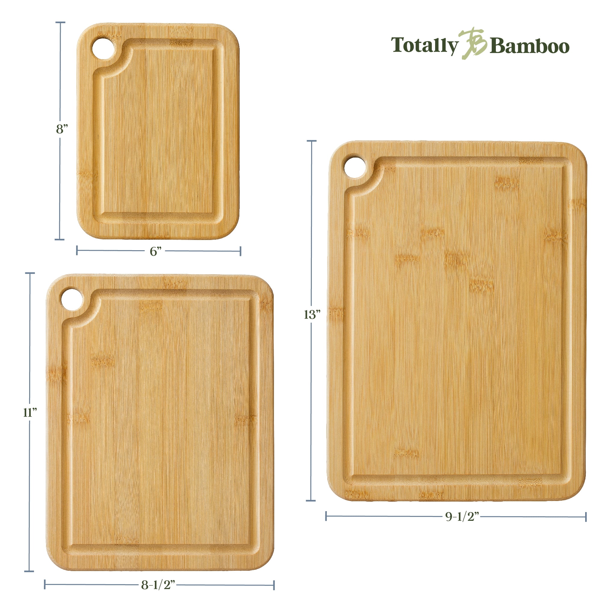 Totally Bamboo 3-Piece Bamboo Cutting Board Set with Juice Grooves; 3 Assorted Sizes of Bamboo Wood Cutting Boards for Kitchen