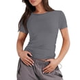 thumbnail image 1 of Susanny T-Shirt Court à Col Rond pour Femmes, Manches Courtes, Ajusté, Athlétique, Course, Basique, Gris TP, 1 of 4