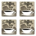 thumbnail image 1 of Coffee Coaster Set of 4, It's Coffee Time Text with Rome Landmark Collesium, Square Hardboard Gloss Coasters, Standard Size, Tan Grey Yellow, by Ambesonne, 1 of 2