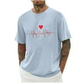 thumbnail image 2 of Jinhomg Holiday Tees for Men Simple Cute Valentine's Day Heart Print T-Shirts Big and Tall Comfy Short Sleeve Crew Neck Tops Male Holiday Gifts Holiday Saving Light Blue XXXXL, 2 of 4