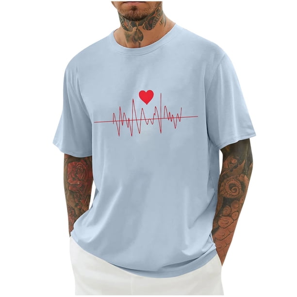Camisas de Manga Larga para Hombres Imprimir Casual Cuello Redondo Blusa de Manga Corta, Camisas de Lino para Hombres