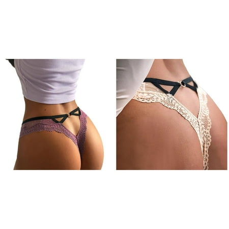 2-Pack Women Lace Panties Heart Low Waist Underpant Thong G String Underwear Lingerie Thongs for Women plus Size Bikini Briefs for Women Pack Underwear Womens Bikini Cut Lane Swim 20 Holster Unde