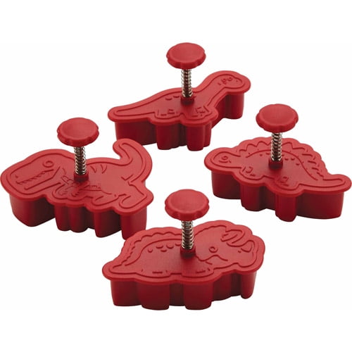 Cake Boss Decorating Tools 4-Piece Dinosaur Fondant Press Set, Red