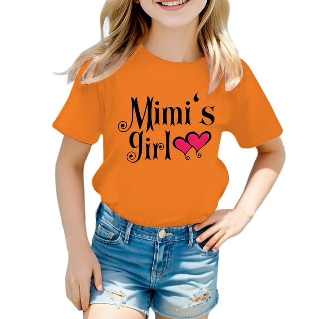 T-shirt Mignon à Motif pour Fille, Col Rond, Manches Courtes, Été, Décontracté, Orange, 100/3 A-4 A