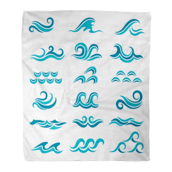 SIDONKU Flannel Throw Blanket Abstract Silhouette of Blue Waves Isolate on White Ocean Soft for Bed Sofa and Couch 50x60 Inches
