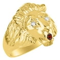 thumbnail image 3 of RYLOS Rings Gold Plated Silver Lion Head Ring Diamonds in Eyes & Gemstone Mouth Fun Designer Rings Garnet Jewelry Size 9, 3 of 7