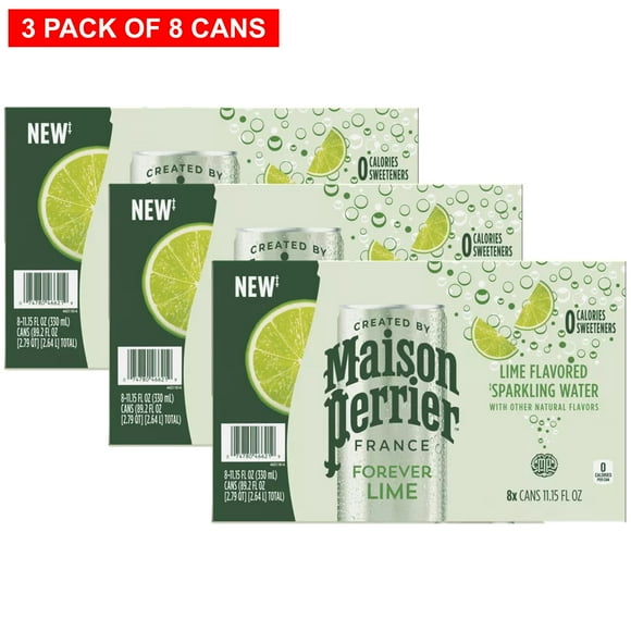 Maison Perrier Forever Lime Flavored Sparkling Water, 11.15 Fl Oz Cans, 8 Count, 3 Pack