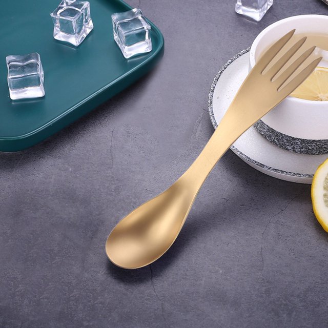 Oleegame 1PC Stainless Steel Cutlery Set Multifunctional Spoon Creative Stainless Steel Spoon Fork Dual Purpose Spoon Fork