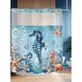 thumbnail image 4 of Seahorse No Hook Shower Curtain and Liner Set Coral Starfish Ocean Coastal Shower Curtains with Snap-in Liner & See Through Top Window Hotel Style for Bathroom Decor 72x72 Inch, 4 of 8